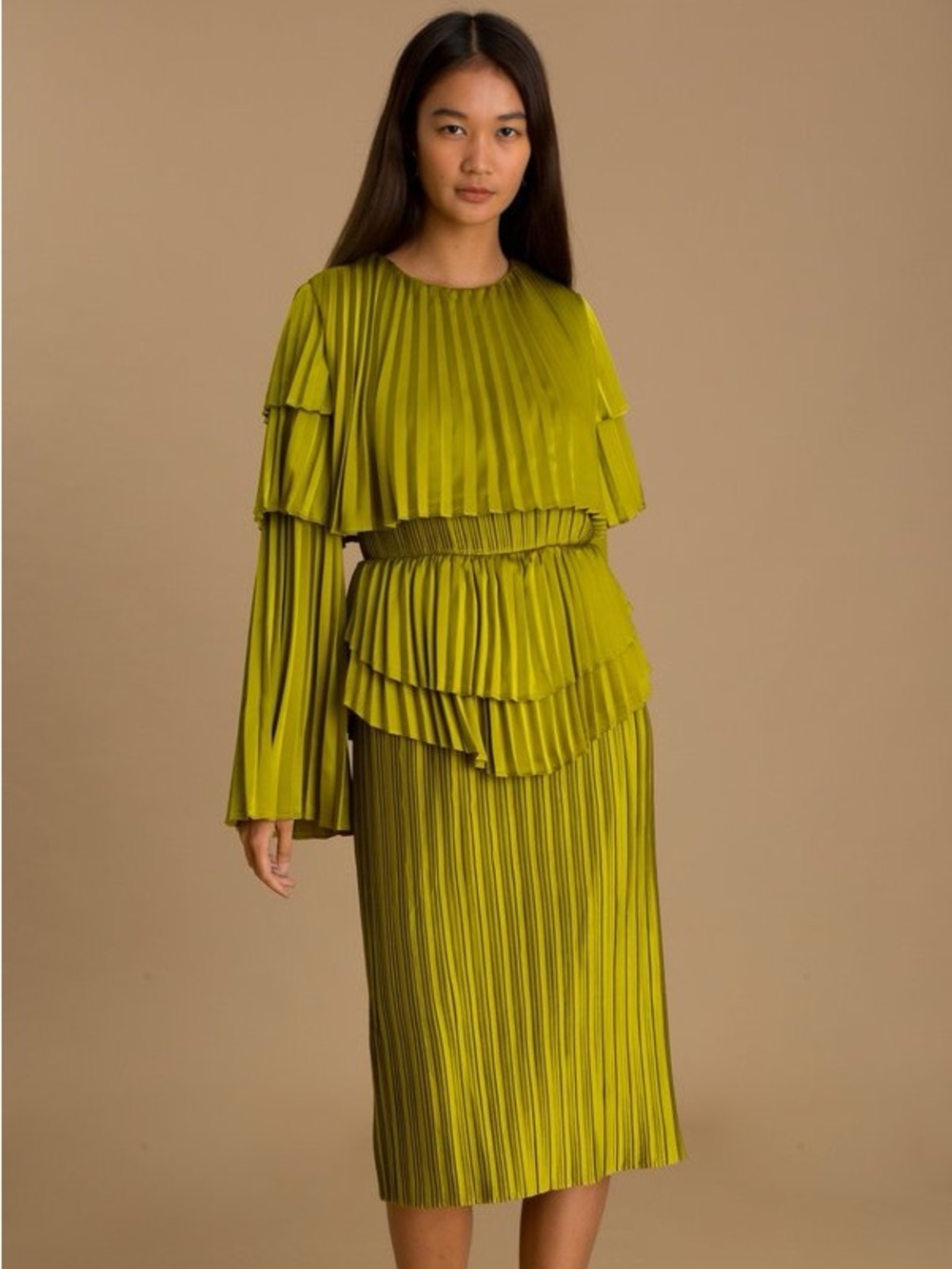 Andrea Iyamah Raffle Pleated Midi Dress Green